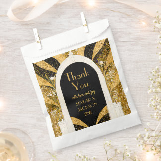Black & Gold Art Deco Archway Wedding Thank You Favour Bags