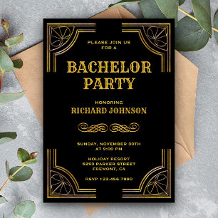 Black Gold Art Deco Bachelor Party Invitation