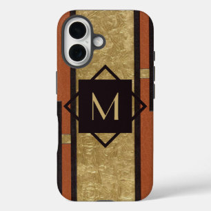 Black & Gold Art Deco Custom Monogram iPhone 16 Case