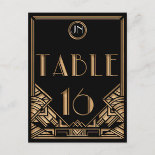 Black Gold Art Deco Gatsby Style Table Number 16 Postcard
