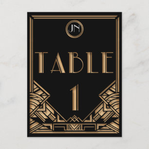Black Gold Art Deco Gatsby Style Table Number 1 Postcard