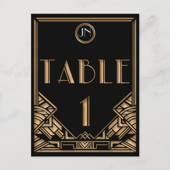 Black Gold Art Deco Gatsby Style Table Number 1 Postcard (Front)