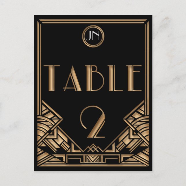 Black Gold Art Deco Gatsby Style Table Number 2 Postcard (Front)