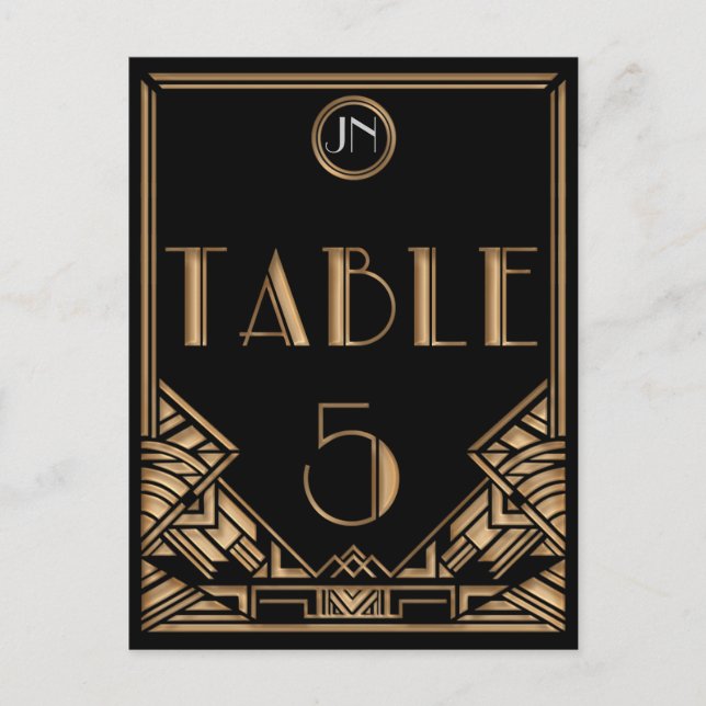 Black Gold Art Deco Gatsby Style Table Number 5 Postcard (Front)