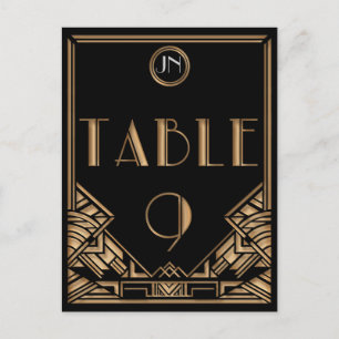 Black Gold Art Deco Gatsby Style Table Number 9 Postcard