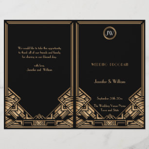 Black Gold Art Deco Gatsby Style Wedding Program