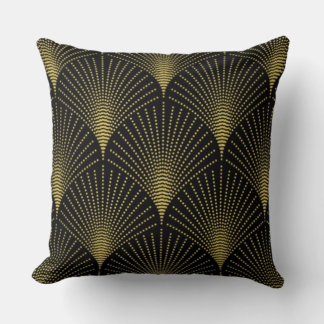 Black & Gold Art-deco Geometric Pattern Cushion (Front)