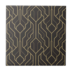 Black Gold Art Deco Geometric Pattern Tile