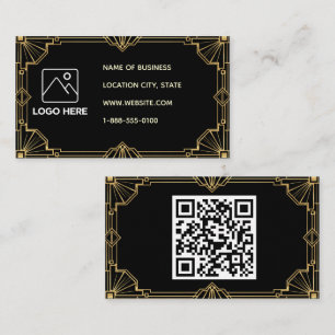 Black Gold Art Deco QR Code Business Card