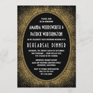 Black & Gold Art Deco Rehearsal Dinner Invitations