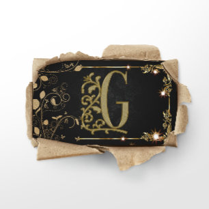 Black Gold Art Deco Sparkle Monogram Business Card