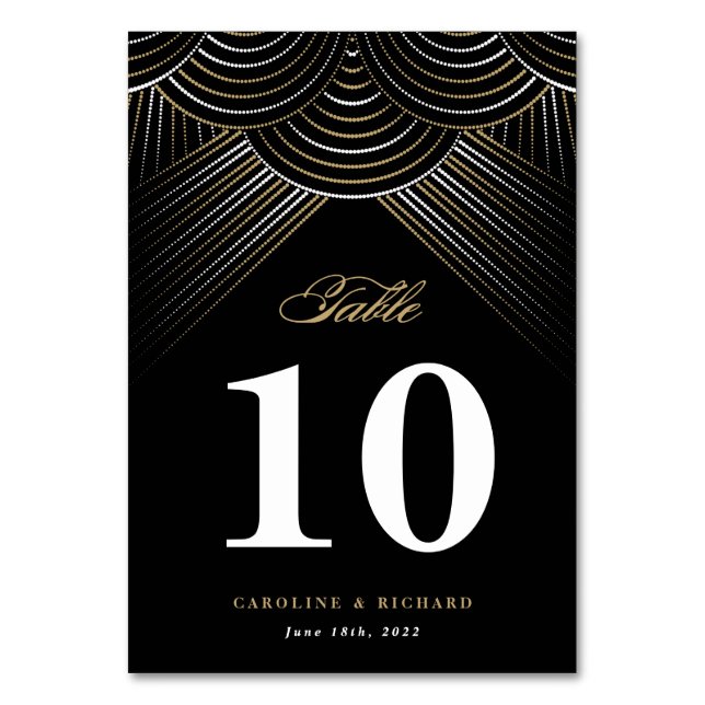 Black Gold Art Deco String Lights Table Card (Front)