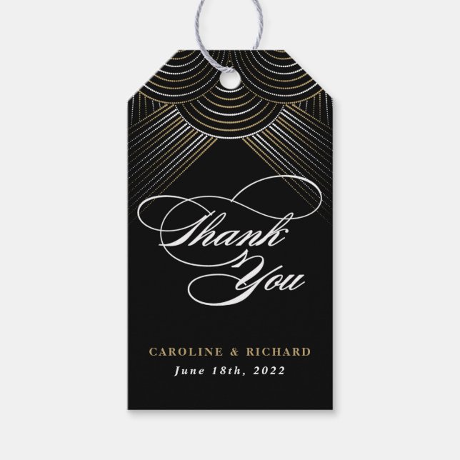 Black Gold Art Deco String Lights Thank You Tag (Front)