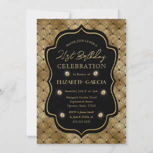 Black & Gold Art Deco Vintage Frame 21st Birthday Invitation