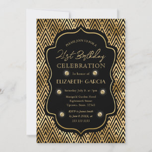 Black & Gold Art Deco Vintage Frame 21st Birthday Invitation