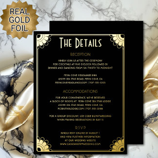 Black Gold Art Deco Wedding Details Enclosure Card
