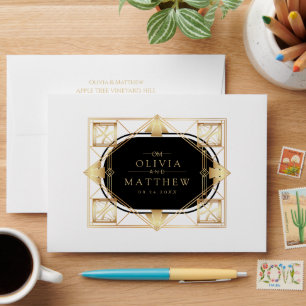 Black & Gold Art Deco Wedding  Envelope