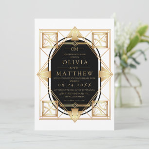 Black & Gold Art Deco Wedding Invitation 