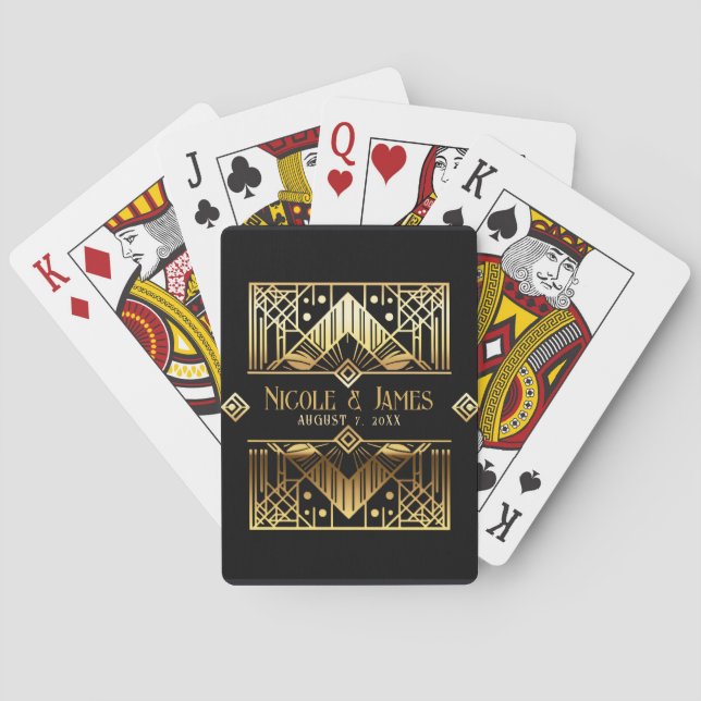 Black & Gold Art Deco Wedding Thank You Playing Cards (Back)