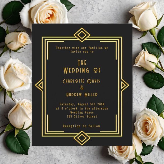 Black gold art decor style wedding invitation (Creator Uploaded)