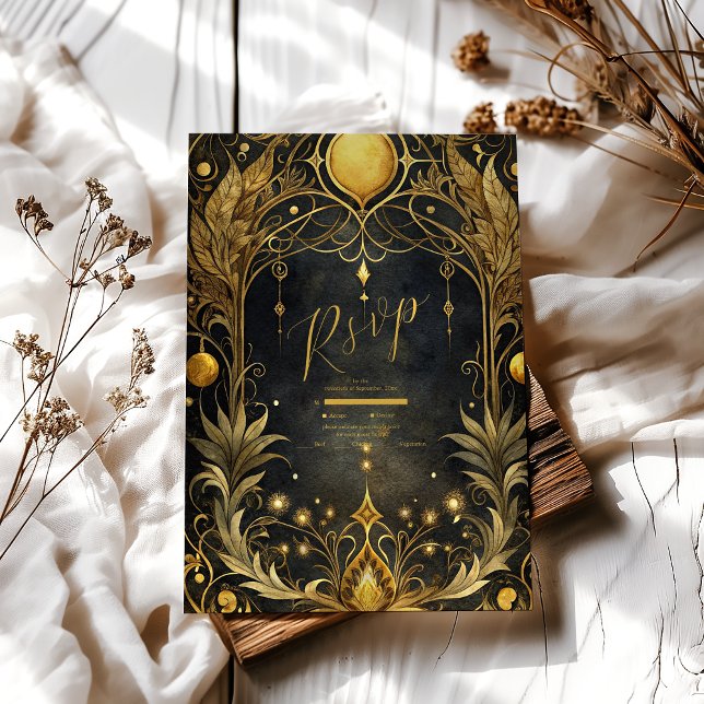Black Gold Art Nouveau Wedding RSVP Card (Creator Uploaded)