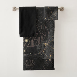 Black Gold Astrological Pattern Bath Towel Set