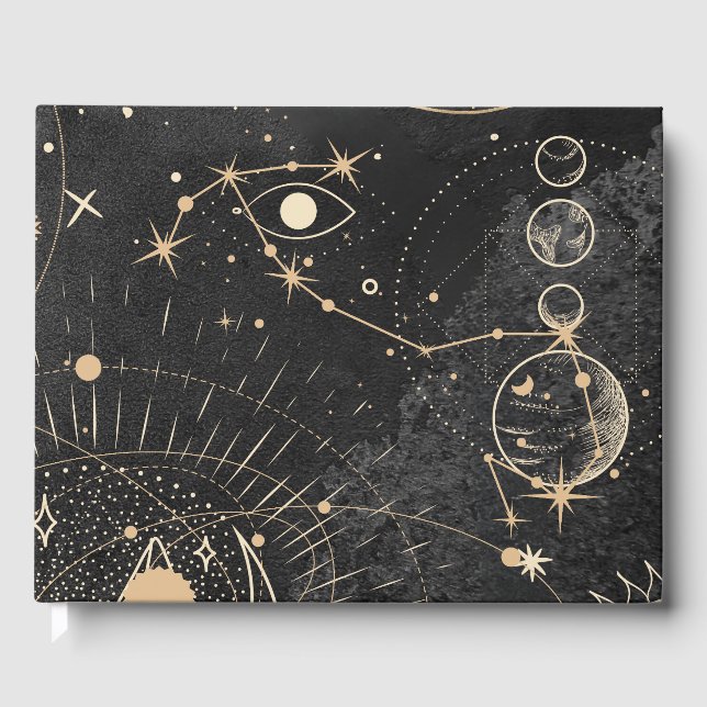 Black Gold Astrological Pattern Guest Book (Front)