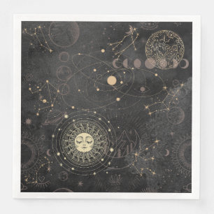 Black Gold Astrological Pattern Napkin