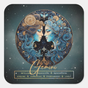 Black Gold Astrology Twins Sun Sign Gemini Square Sticker