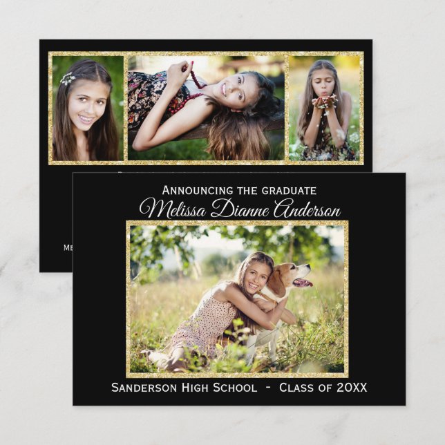 Black/Gold Background - 3x5 Grad Announcement (Front/Back)