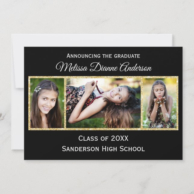 Black/Gold Background - Graduation Party Invitation (Front)