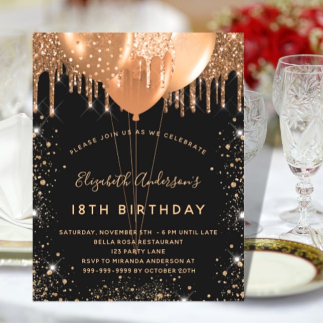 Black gold ballons budget birthday invitation (Creator Uploaded)