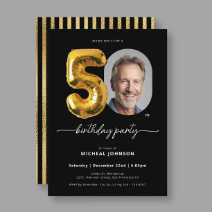 Black Gold Balloon 50th Birthday Invitation