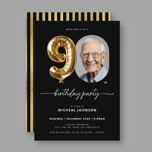 Black Gold Balloon 90th Birthday Invitation
