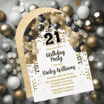 Black Gold Balloons 21st Birthday Party Invitation<br><div class="desc">Celebrate in style with this vibrant and eye-catching 21st birthday party invitation, featuring a stunning cascading balloon arch design in shades of black and gold, and accented with white. The bold '21' at the centre adds a playful yet chic touch, perfectly setting the tone for a memorable celebration. The design...</div>