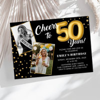 Black Gold Balloons 50th Birthday Photo Invitation
