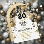 Black Gold Balloons 80th Birthday Party Invitation<br><div class="desc">Celebrate in style with this vibrant and eye-catching 80th birthday party invitation, featuring a stunning cascading balloon arch design in shades of black and gold, and accented with white. The bold '80' at the centre adds a playful yet chic touch, perfectly setting the tone for a memorable celebration. The design...</div>