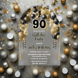 Black Gold Balloons 90th Birthday Party Acrylic Invitations<br><div class="desc">Celebrate in style with this vibrant and eye-catching 90th birthday party invitation, featuring a stunning cascading balloon arch design in shades of black and gold, and accented with white. The bold '90' at the centre adds a playful yet chic touch, perfectly setting the tone for a memorable celebration. The design...</div>