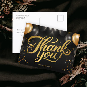 Black Gold Balloons Business Thank You Postcard