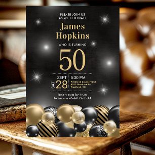 Black Gold Balloons Photo 50th Birthday Party Invitation