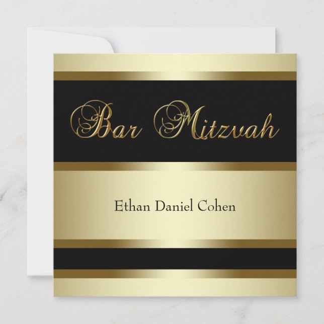 Black Gold Bar Mitzvah Invitations (Front)