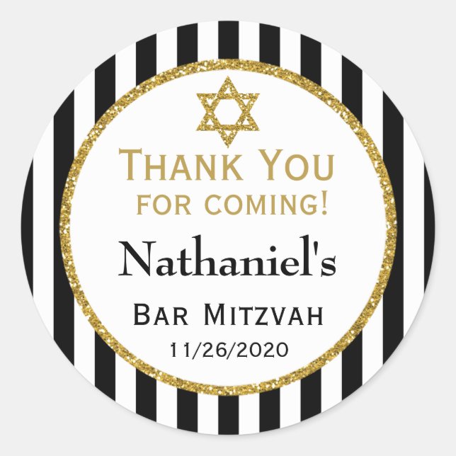Black Gold Bar Mitzvah Thank You Coming Favour Tag (Front)