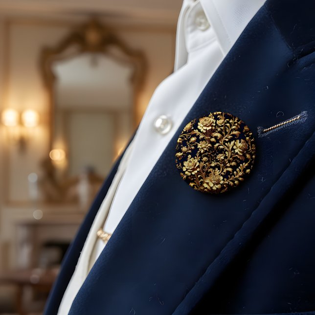 Black & Gold Baroque Floral Art Button (Creator Uploaded)