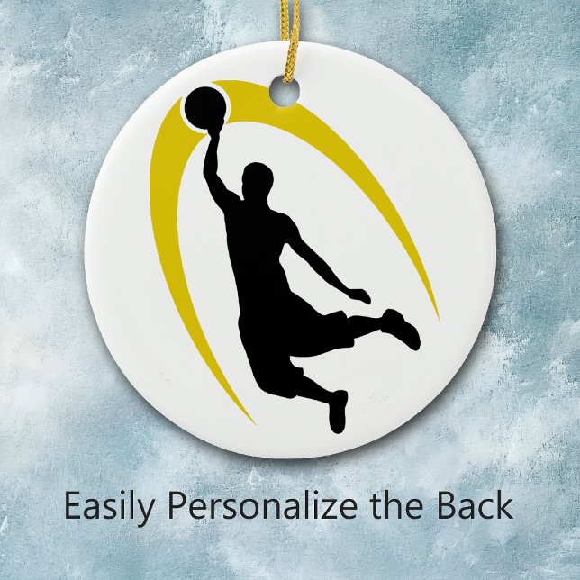 Black Gold Basketball Logo Personalized Ceramic Tree Decoration (Creator Uploaded)