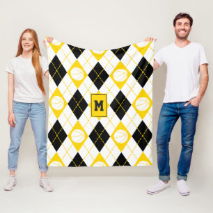 black gold basketball team colours argyle fleece blanket