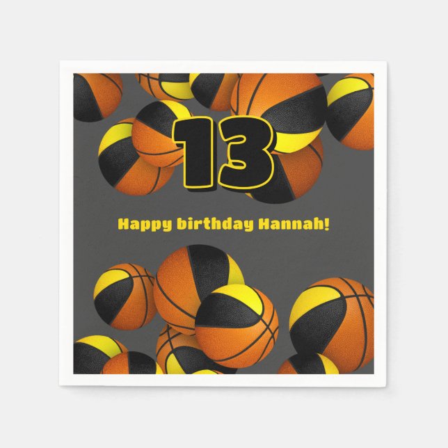 black gold basketball team colours sports party napkin (Front)