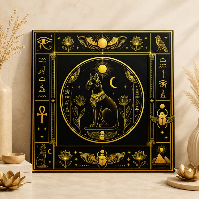 Black Gold Bastet Cat Egyptian Symbol Decor Tile (Creator Uploaded)