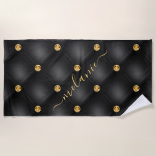 Black Gold Beach Towel with Custom Name
