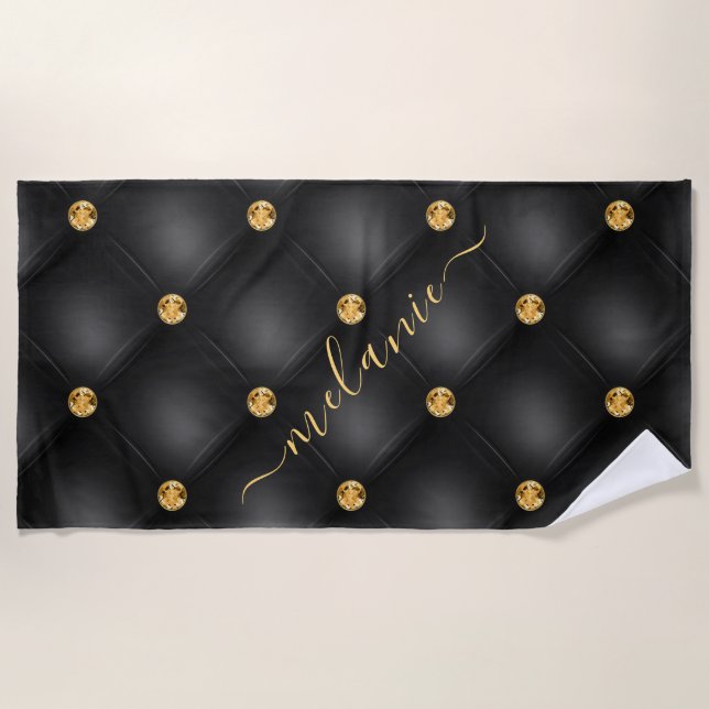Black Gold Beach Towel with Custom Name (Front)
