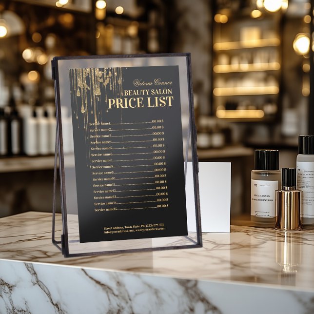 Black & Gold Beauty Boutique New Price List Flyer (Perfect for business)